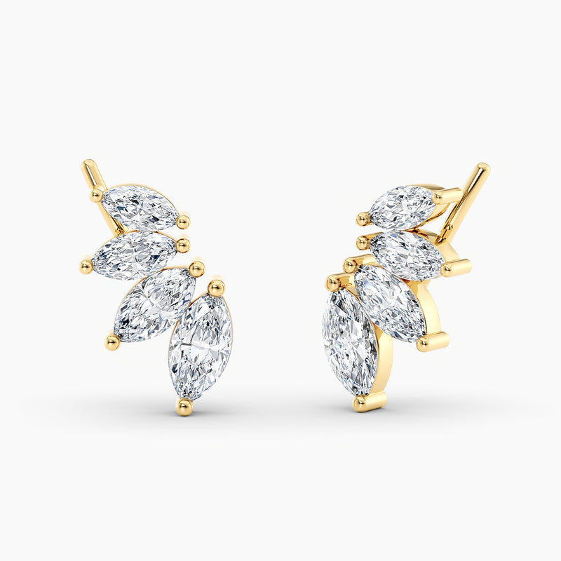 Marquise Lab-Grown Diamond Ear Climber Earrings 1.50 CTW – 8 Stones | 10K, 14K, 18K White, Yellow & Rose Gold | IGI Certified