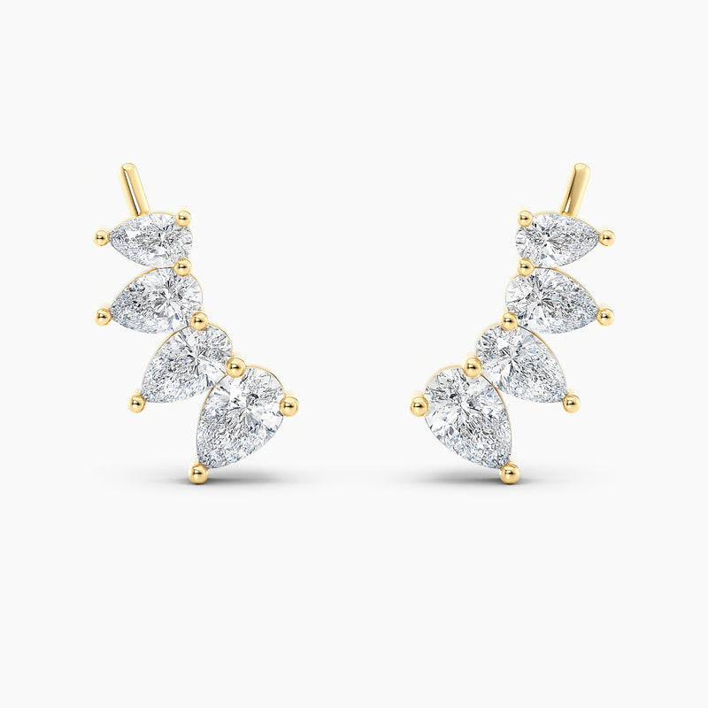 Pear-Cut Lab-Grown Diamond Ear Climber Earrings 1.25 CTW – 8 Stones | 10K, 14K, 18K White, Yellow & Rose Gold | IGI Certified