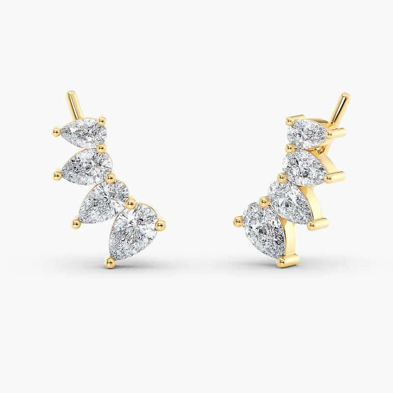 Pear-Cut Lab-Grown Diamond Ear Climber Earrings 1.25 CTW – 8 Stones | 10K, 14K, 18K White, Yellow & Rose Gold | IGI Certified