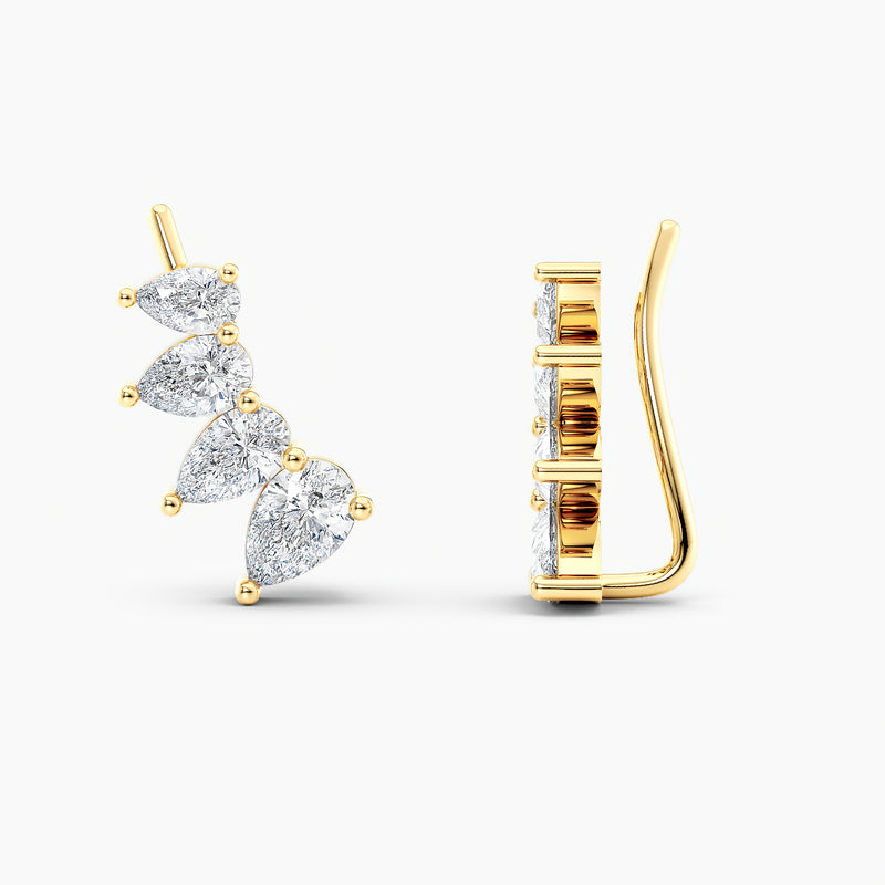 Pear-Cut Lab-Grown Diamond Ear Climber Earrings 1.25 CTW – 8 Stones | 10K, 14K, 18K White, Yellow & Rose Gold | IGI Certified