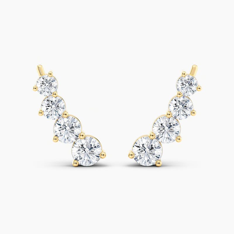 Round Lab-Grown Diamond Ear Climber Earrings 1.50 CTW – 8 Stones | 10K, 14K, 18K White, Yellow & Rose Gold | IGI Certified