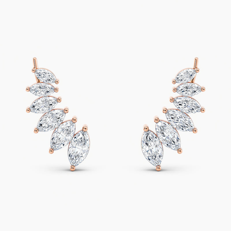Marquise Lab-Grown Diamond Ear Climbers 3.00 CTW – 12 Stones | 10K, 14K, 18K White, Yellow & Rose Gold | IGI Certified