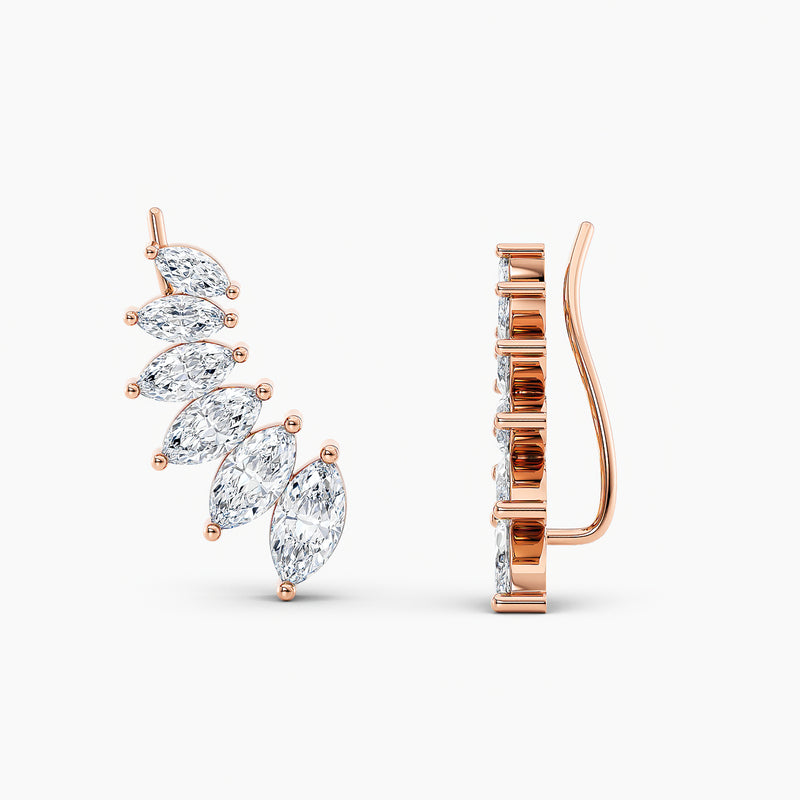 Marquise Lab-Grown Diamond Ear Climbers 3.00 CTW – 12 Stones | 10K, 14K, 18K White, Yellow & Rose Gold | IGI Certified