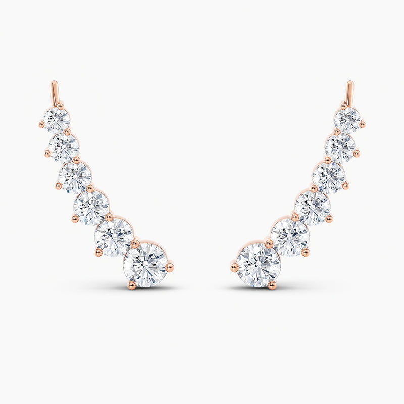 Round Lab-Grown Diamond Ascend Ear Climbers 3.00 CTW – 12 Stones | 10K, 14K, 18K White, Yellow & Rose Gold | IGI Certified