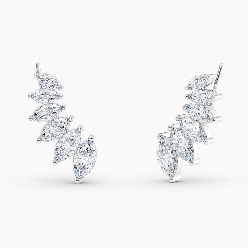 Marquise Lab-Grown Diamond Ear Climbers 3.00 CTW – 12 Stones | 10K, 14K, 18K White, Yellow & Rose Gold | IGI Certified