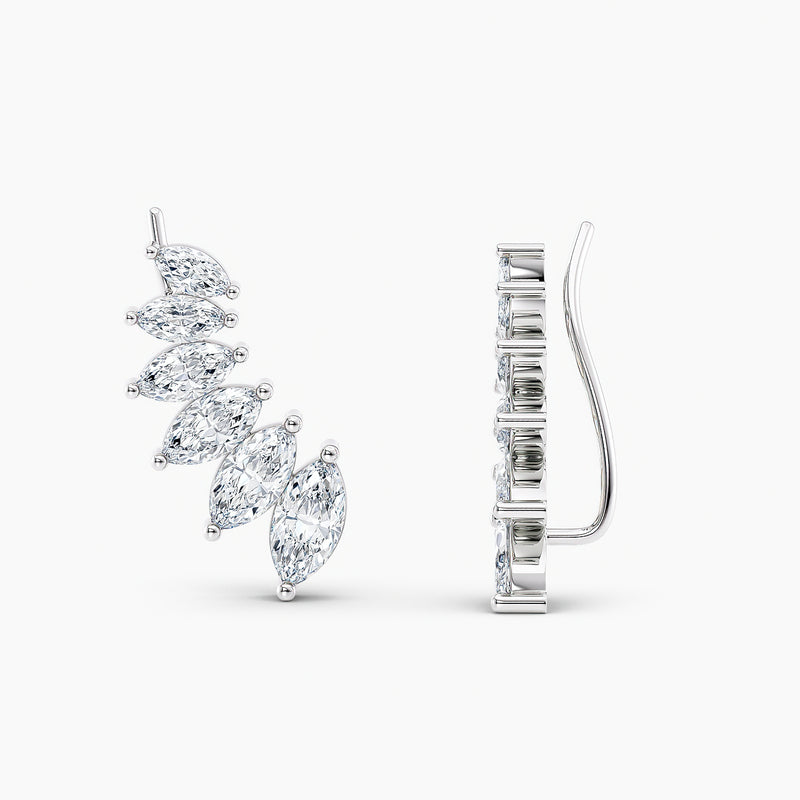 Marquise Lab-Grown Diamond Ear Climbers 3.00 CTW – 12 Stones | 10K, 14K, 18K White, Yellow & Rose Gold | IGI Certified