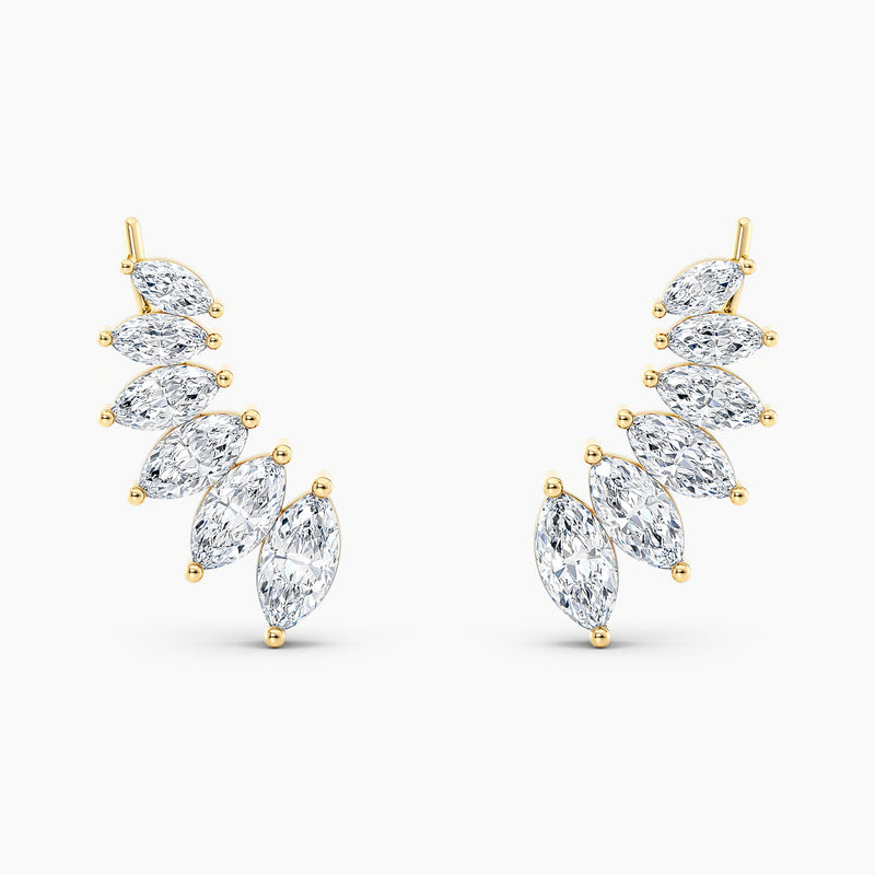 Marquise Lab-Grown Diamond Ear Climbers 3.00 CTW – 12 Stones | 10K, 14K, 18K White, Yellow & Rose Gold | IGI Certified