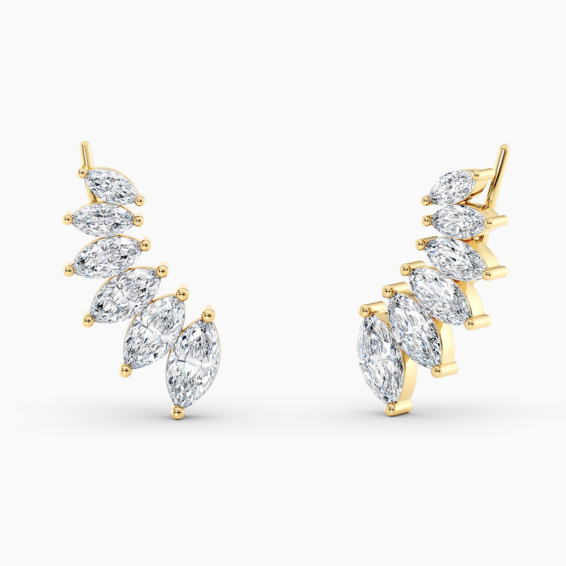 Marquise Lab-Grown Diamond Ear Climbers 3.00 CTW – 12 Stones | 10K, 14K, 18K White, Yellow & Rose Gold | IGI Certified