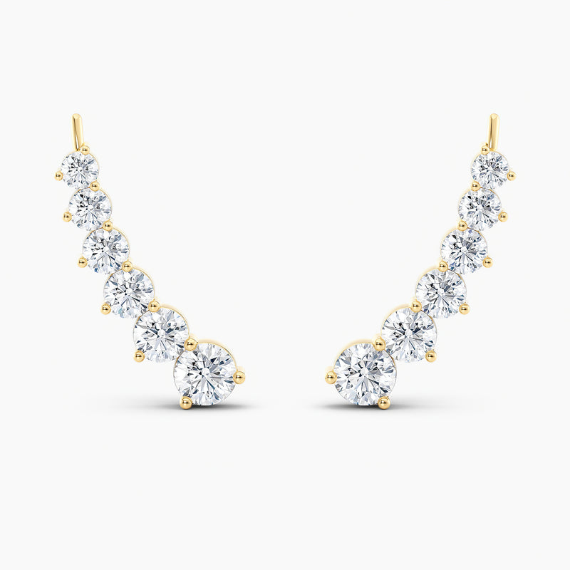 Round Lab-Grown Diamond Ascend Ear Climbers 3.00 CTW – 12 Stones | 10K, 14K, 18K White, Yellow & Rose Gold | IGI Certified