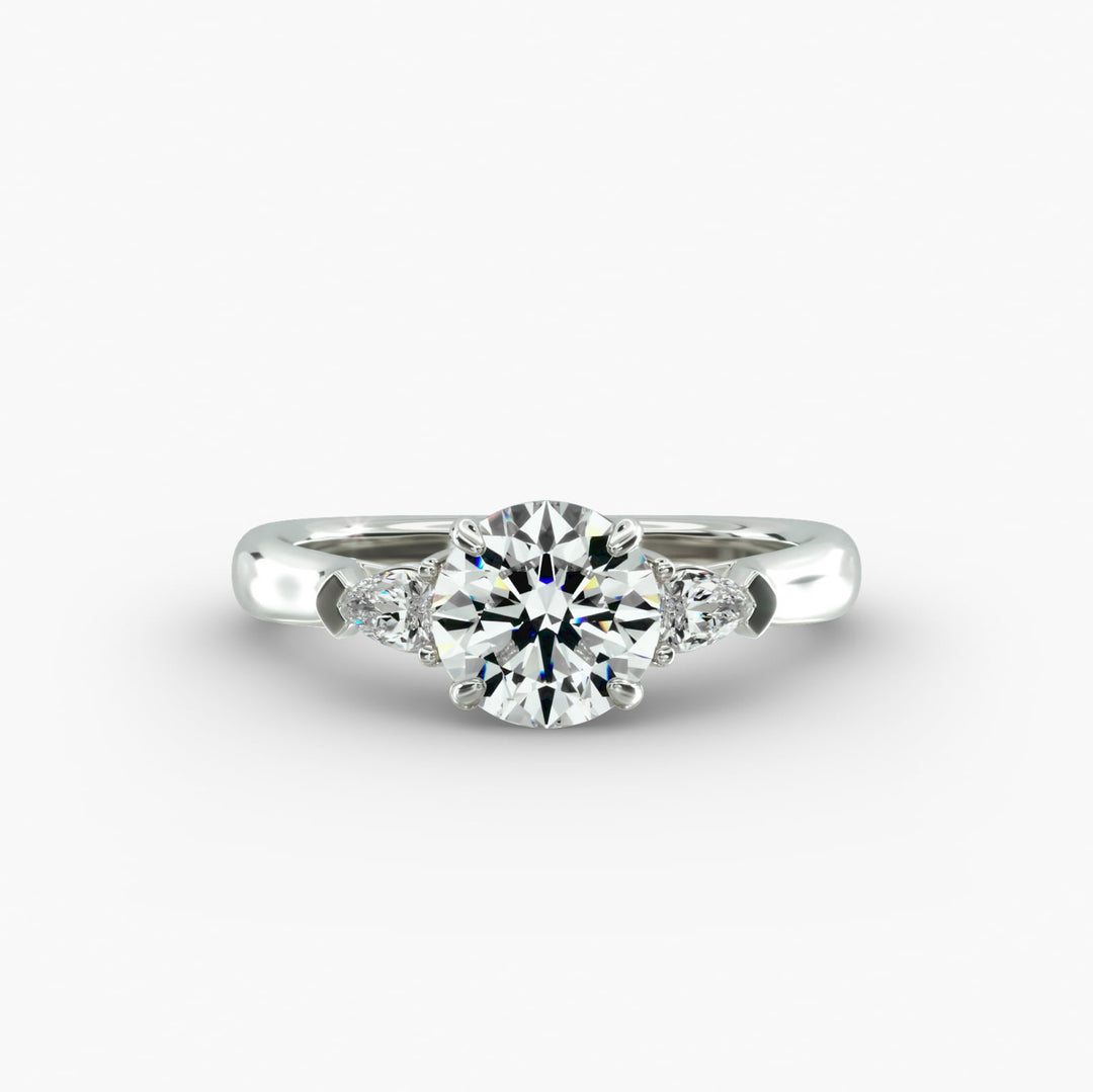 10K Gold Three Stone Round With Pear Shaped Diamond Engagement Ring