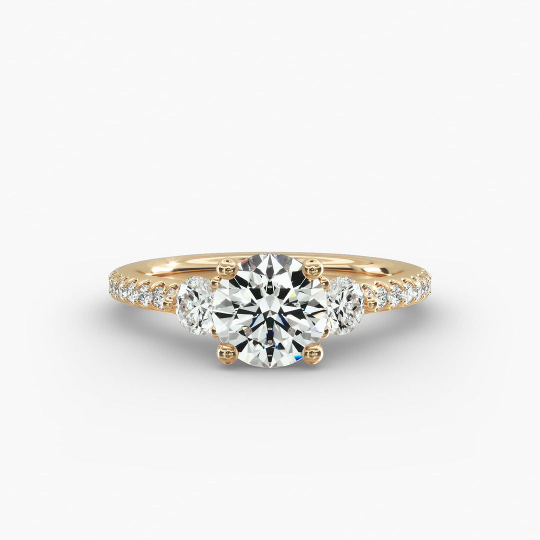 14K Gold Round Brilliant Cut Three Stone Engagement Ring