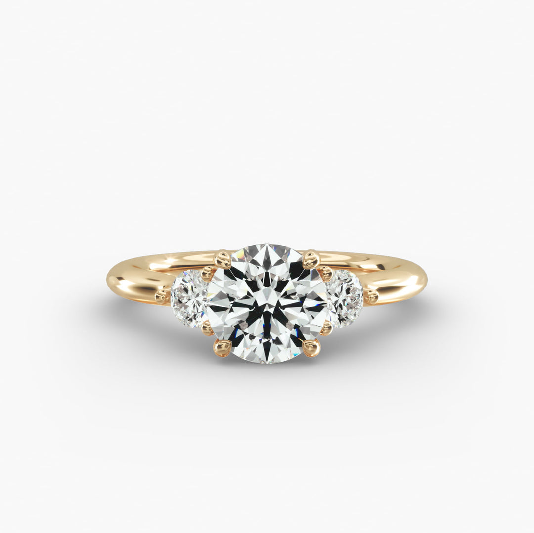 14K Gold Three Stone Round Shaped Diamond Engagement Ring