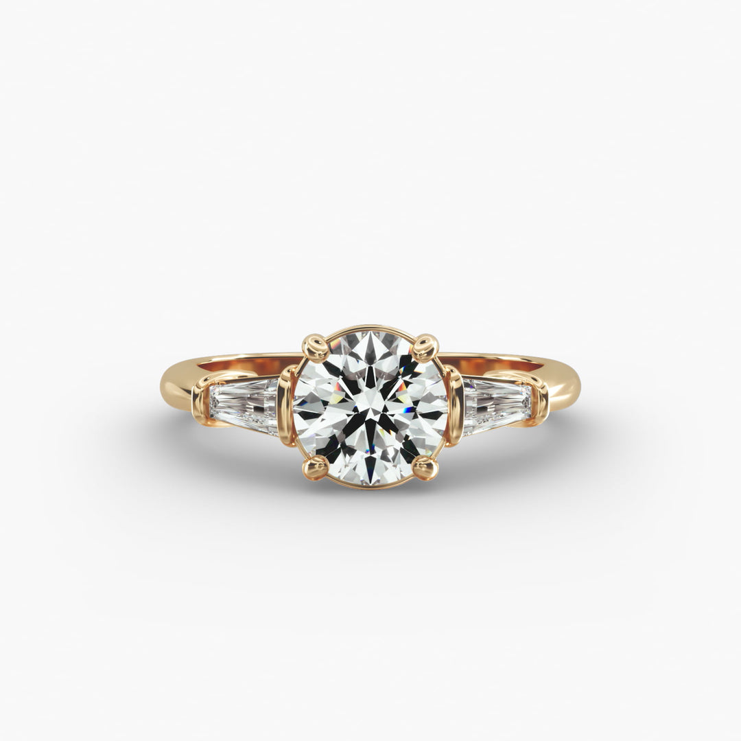 10K Gold Round With Tapered Baguette Diamond Engagement Ring