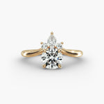 Load image into Gallery viewer, 14K Gold Round And Pear Three Stone Curved Diamond Ring
