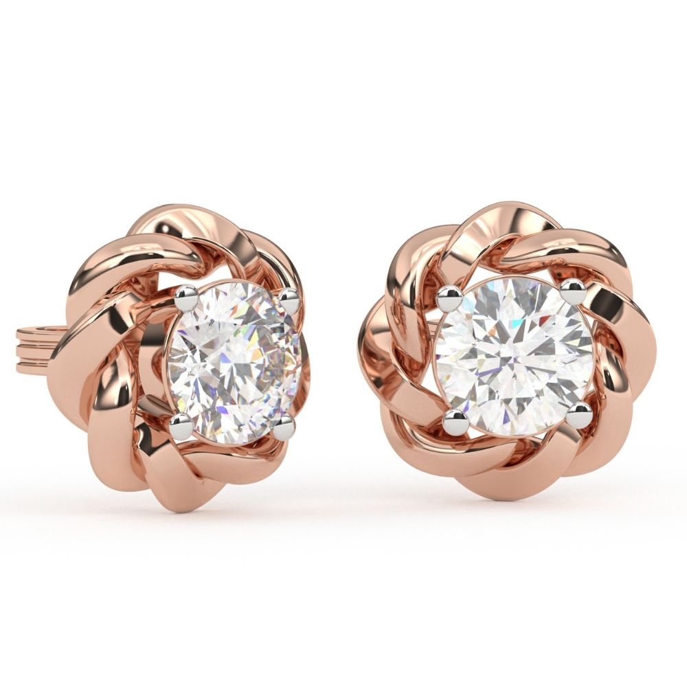 Rose-Style Round Lab Grown Diamond Earrings 0.93 CTW in 10K 14K 18K White Yellow Rose Gold