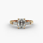 Load image into Gallery viewer, 18K Gold Emerald And Baguette Three Stone Diamond Engagement Ring
