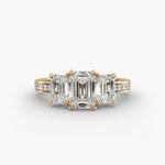 Load image into Gallery viewer, 18K Gold Emerald And Round Shape Three Stone Engagement Ring
