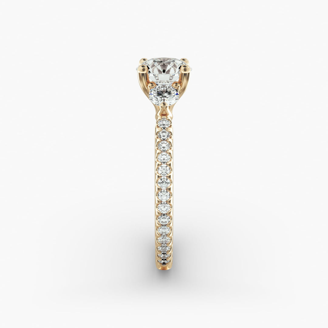 14K Gold Round Brilliant Cut Three Stone Engagement Ring