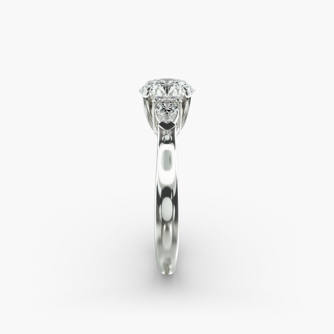10K Gold Three Stone Round With Pear Shaped Diamond Engagement Ring