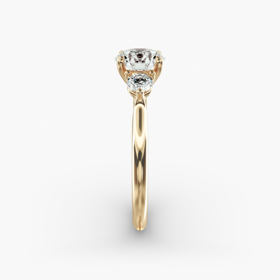 14K Gold Three Stone Round Shaped Diamond Engagement Ring