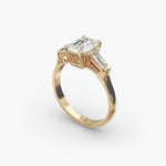Load image into Gallery viewer, 18K Gold Emerald And Baguette Three Stone Diamond Engagement Ring
