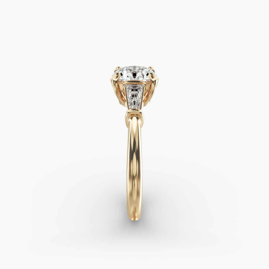 10K Gold Round With Tapered Baguette Diamond Engagement Ring