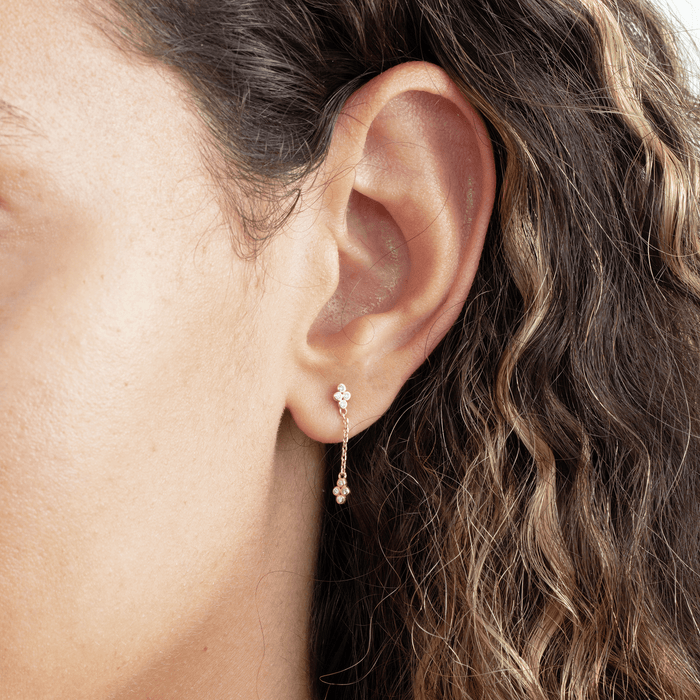 Bezel-Set Round Lab-Grown Diamond Long Dangle Earrings 0.13 CTW – 16 Stones | 10K, 14K, 18K Gold | IGI Certified