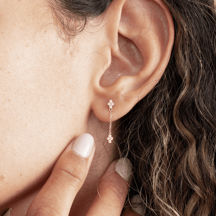 Bezel-Set Round Lab-Grown Diamond Long Dangle Earrings 0.13 CTW – 16 Stones | 10K, 14K, 18K Gold | IGI Certified