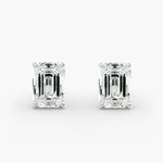 Load image into Gallery viewer, Four-Prong Emerald Cut Lab Grown Diamond Stud Earrings in IGI Certified
