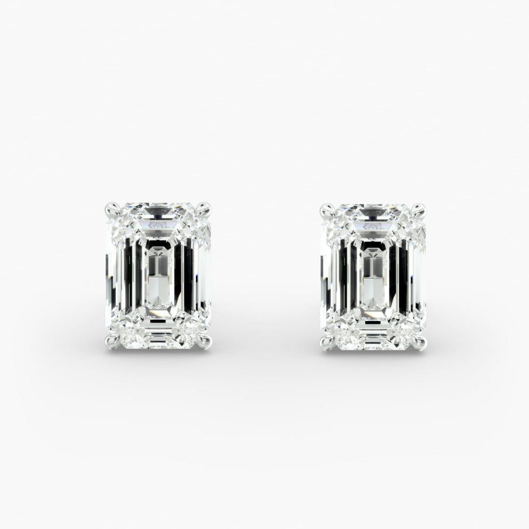 Four-Prong Emerald Cut Lab Grown Diamond Stud Earrings in IGI Certified