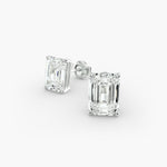 Load image into Gallery viewer, Four-Prong Emerald Cut Lab Grown Diamond Stud Earrings in IGI Certified
