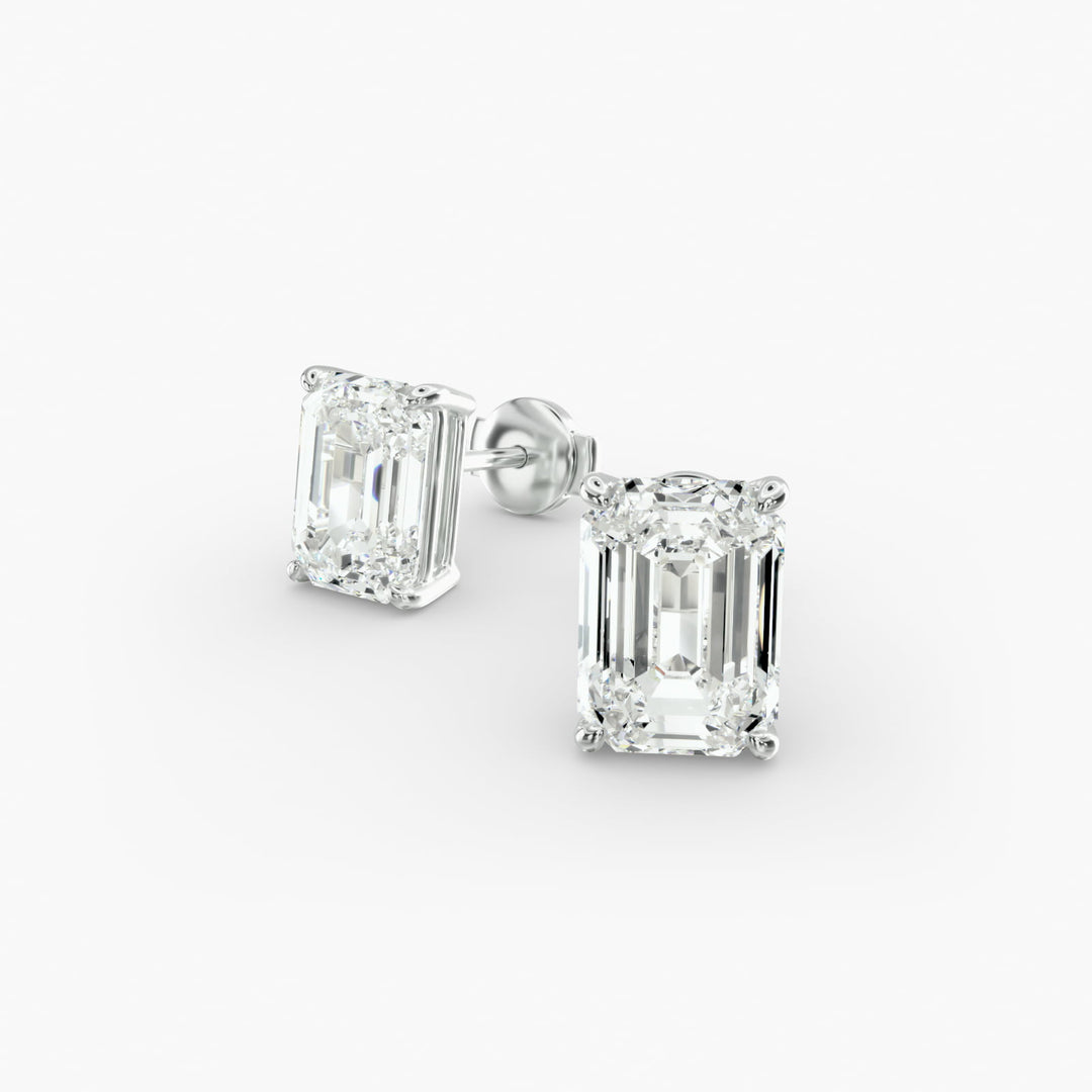 Four-Prong Emerald Cut Lab Grown Diamond Stud Earrings in IGI Certified