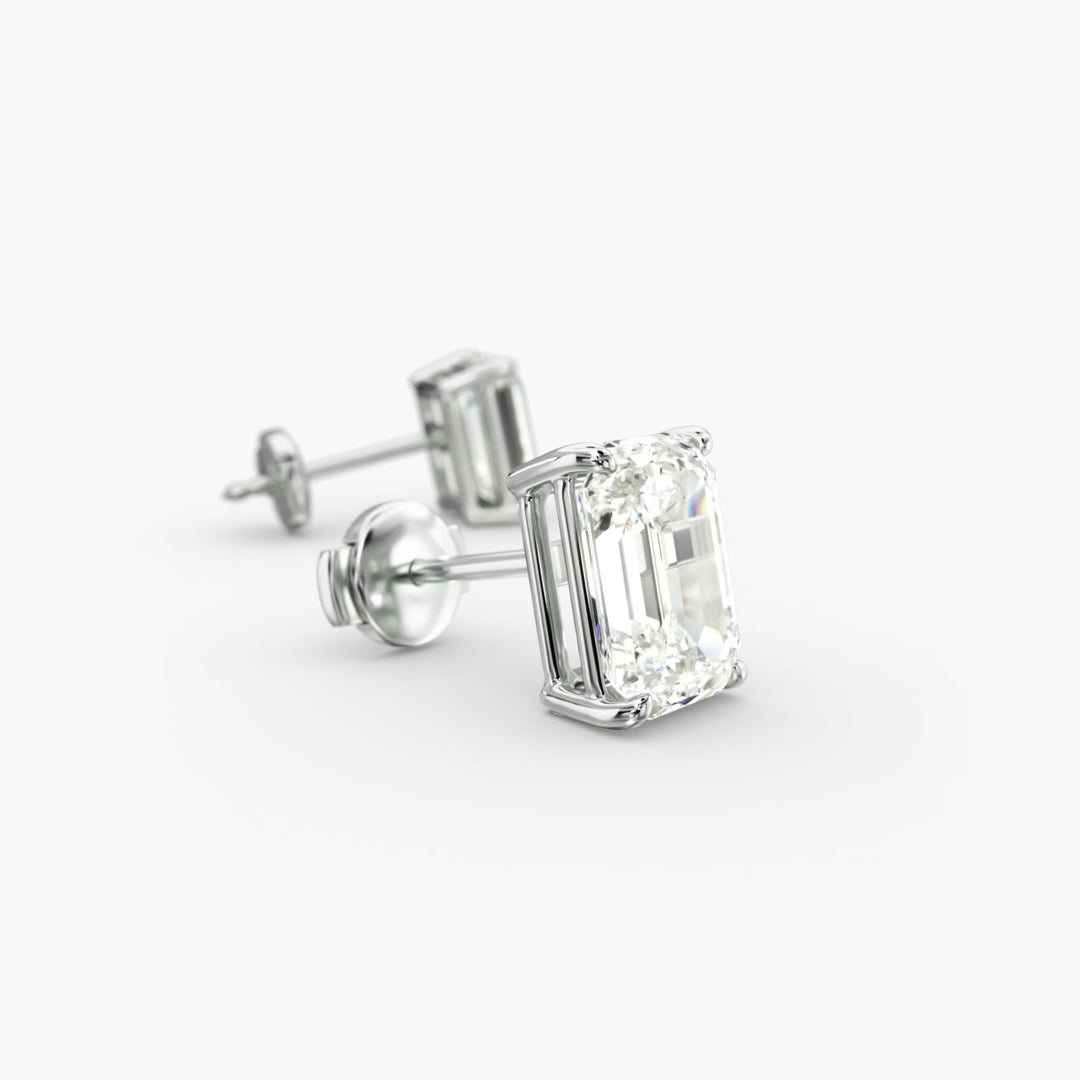 Four-Prong Emerald Cut Lab Grown Diamond Stud Earrings in IGI Certified