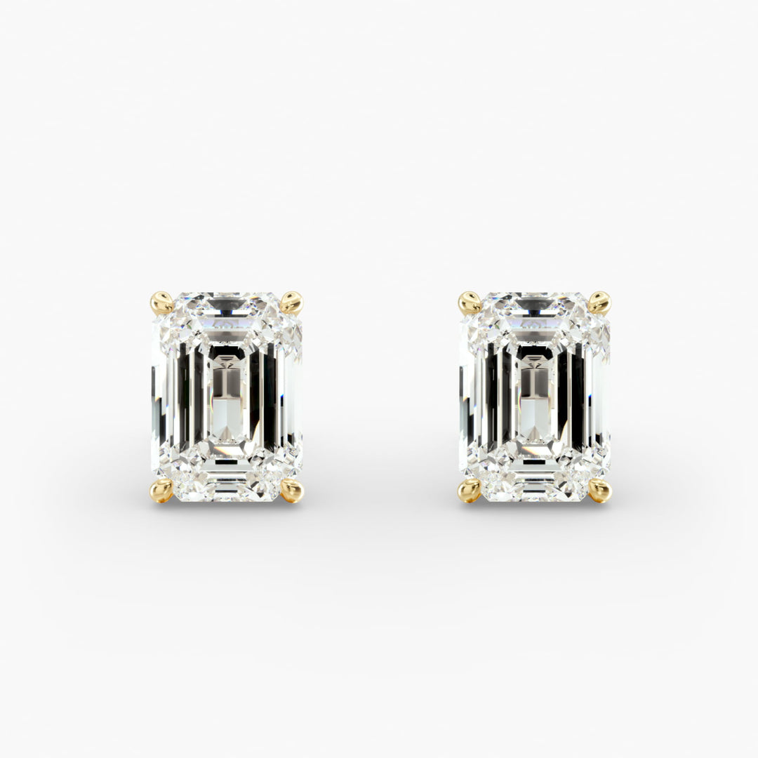 Four-Prong Emerald Cut Lab Grown Diamond Stud Earrings in IGI Certified