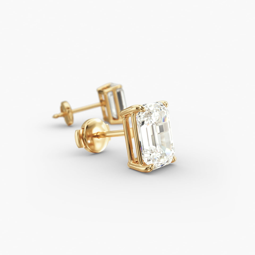 Four-Prong Emerald Cut Lab Grown Diamond Stud Earrings in IGI Certified