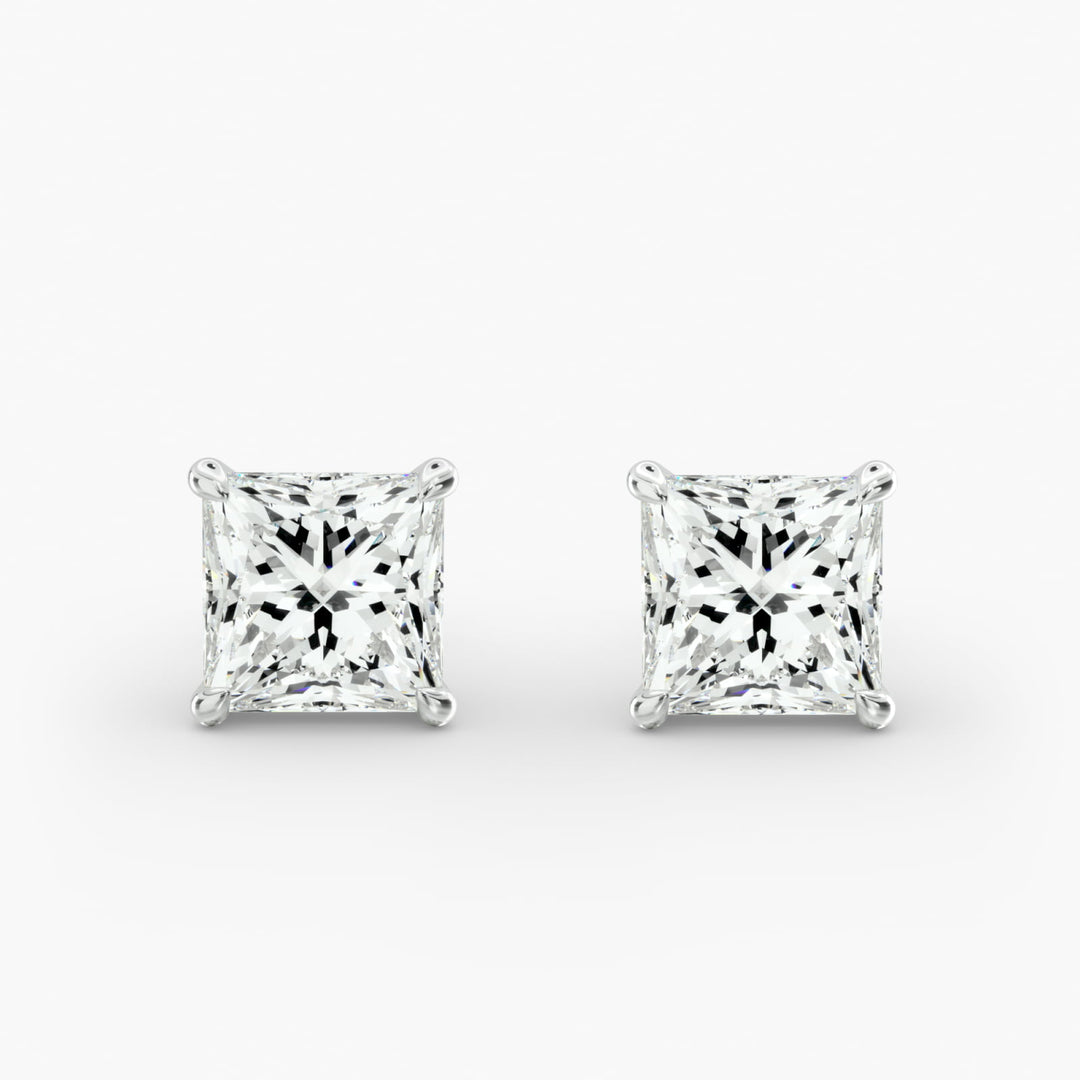 Four-Prong Princess Cut Lab Grown Diamond Stud Earrings