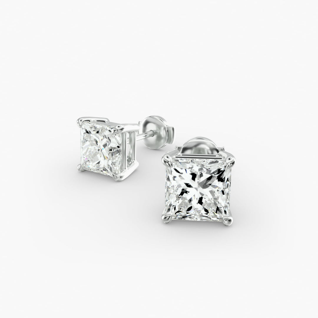 Four-Prong Princess Cut Lab Grown Diamond Stud Earrings