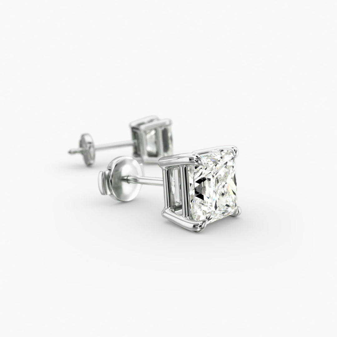 Four-Prong Princess Cut Lab Grown Diamond Stud Earrings