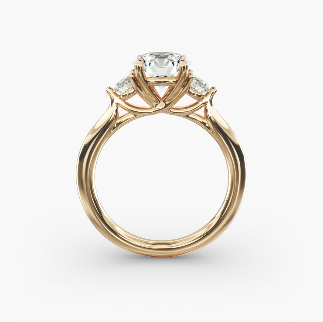 14K Gold Three Stone Round Shaped Diamond Engagement Ring
