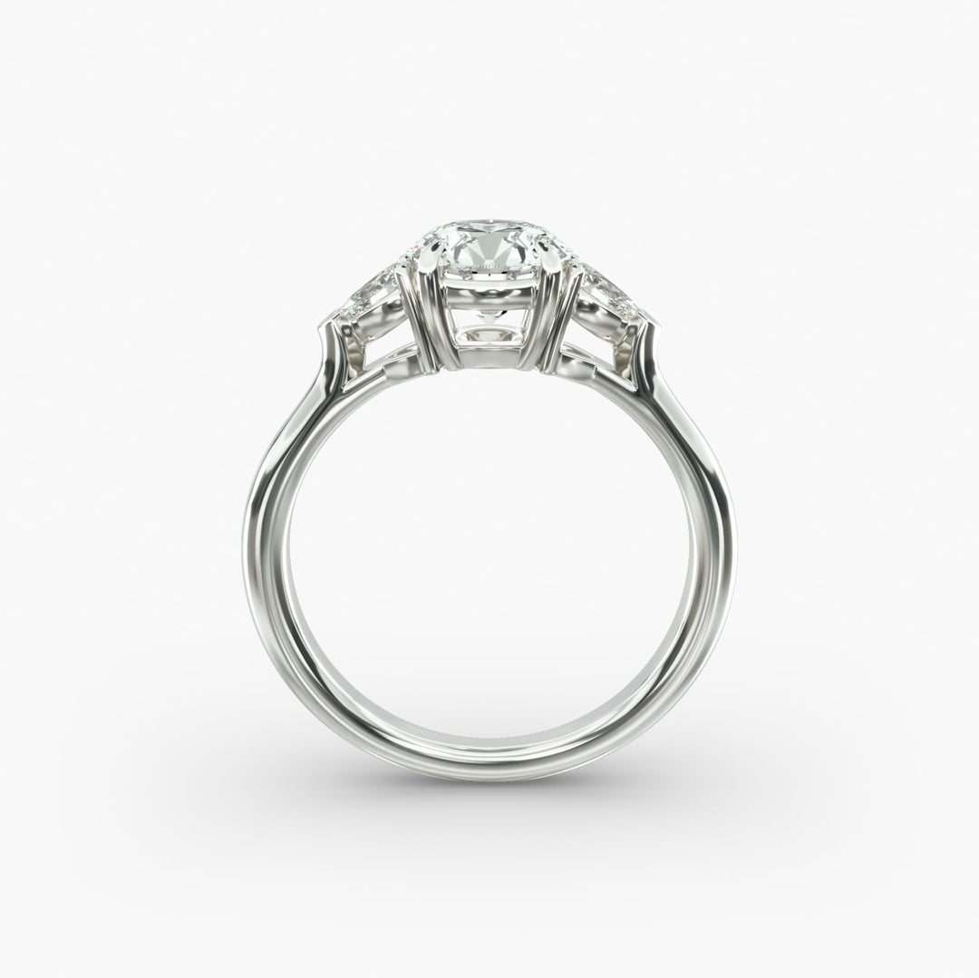 10K Gold Three Stone Round With Pear Shaped Diamond Engagement Ring