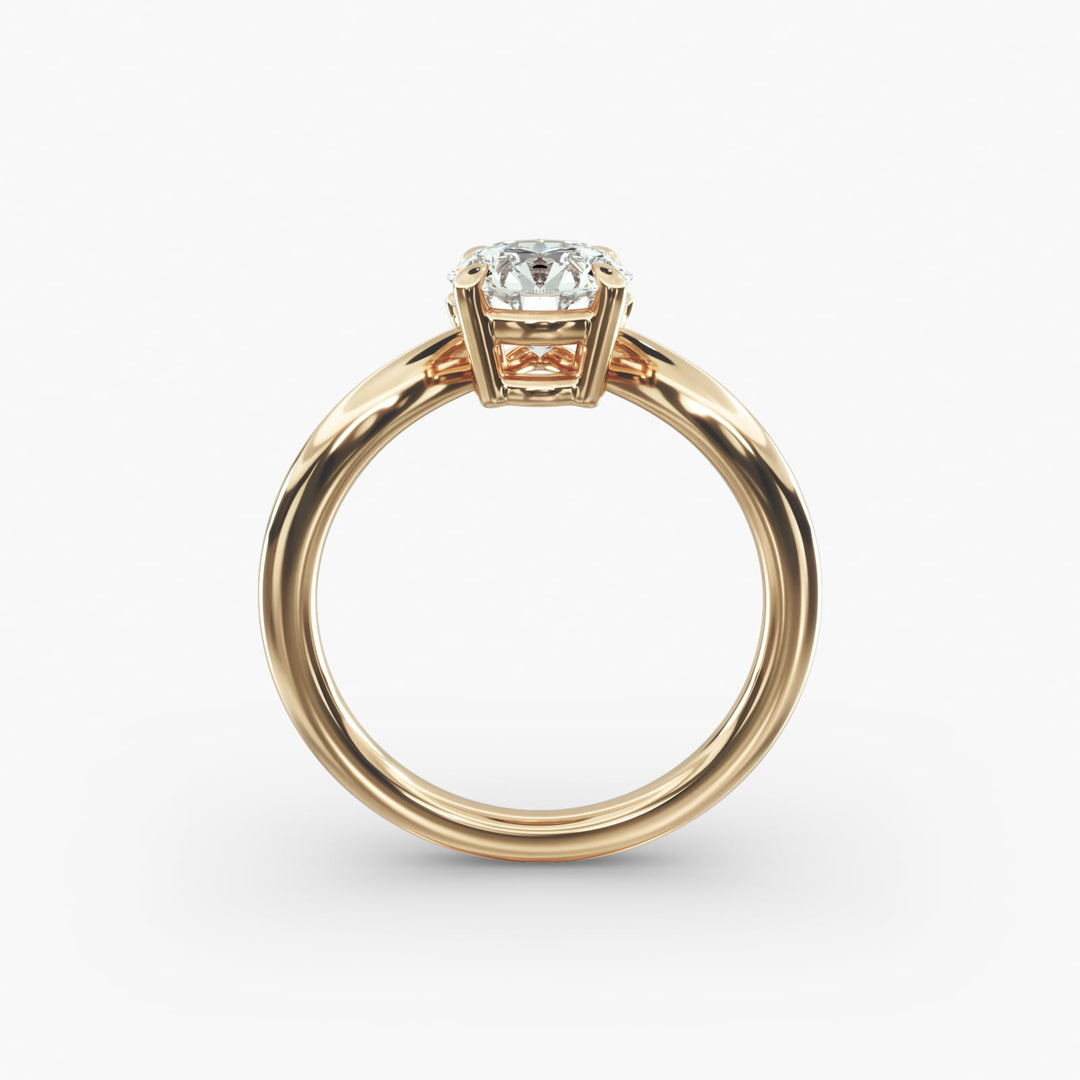 14K Gold Round And Pear Three Stone Curved Diamond Ring