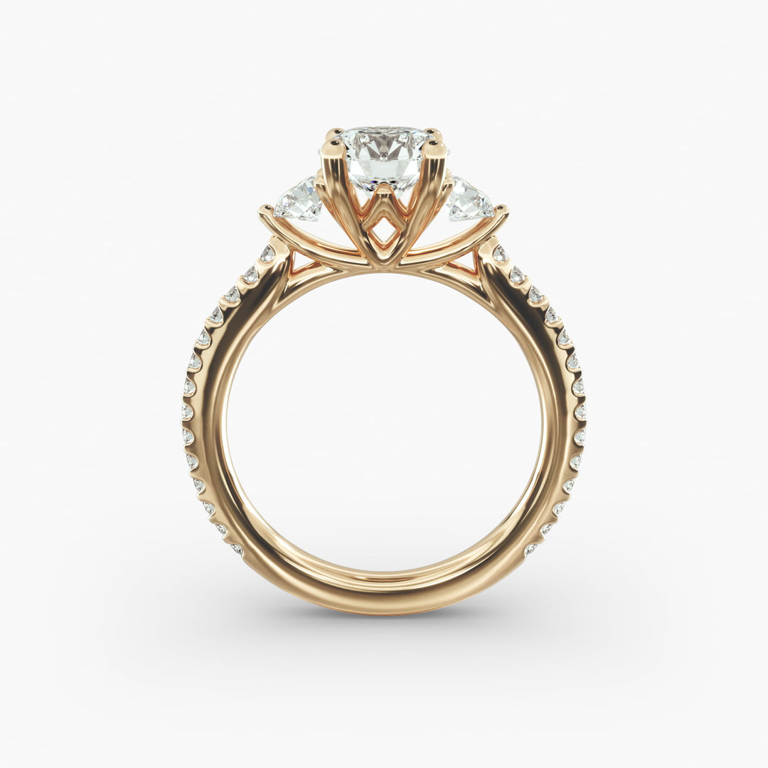 14K Gold Round Brilliant Cut Three Stone Engagement Ring