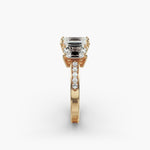 Load image into Gallery viewer, 18K Gold Emerald And Round Shape Three Stone Engagement Ring
