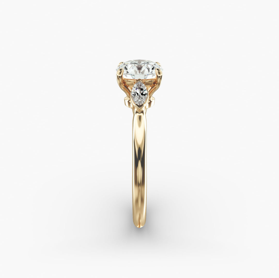14K Gold Round With Marquise Shape Three Stone Ring