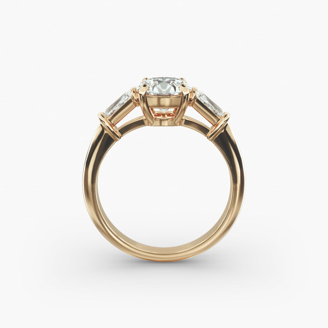10K Gold Round With Tapered Baguette Diamond Engagement Ring