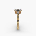 Load image into Gallery viewer, 18K Gold Emerald And Baguette Three Stone Diamond Engagement Ring
