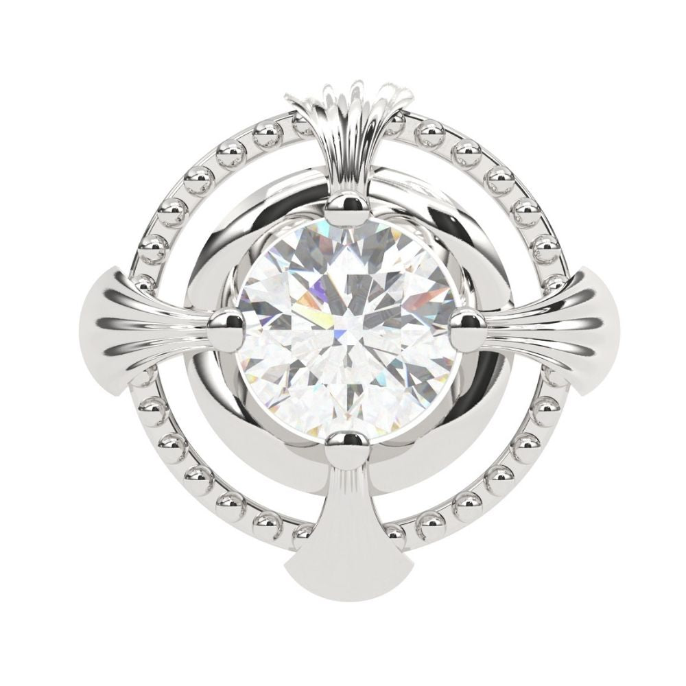 Round Lab Grown Diamond Earrings 0.94 CTW Dot & Leaf Design in 10K 14K 18K White Yellow Rose Gold