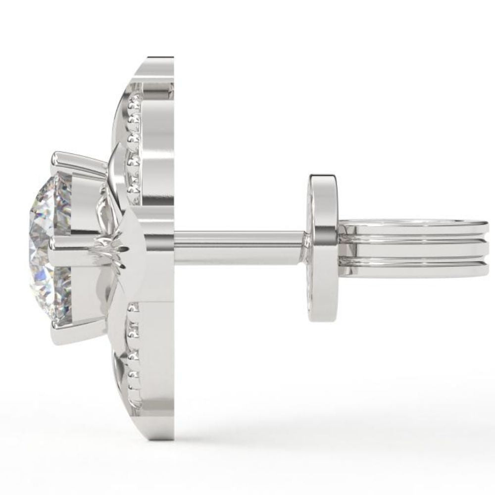 Round Lab Grown Diamond Earrings 0.94 CTW Dot & Leaf Design in 10K 14K 18K White Yellow Rose Gold