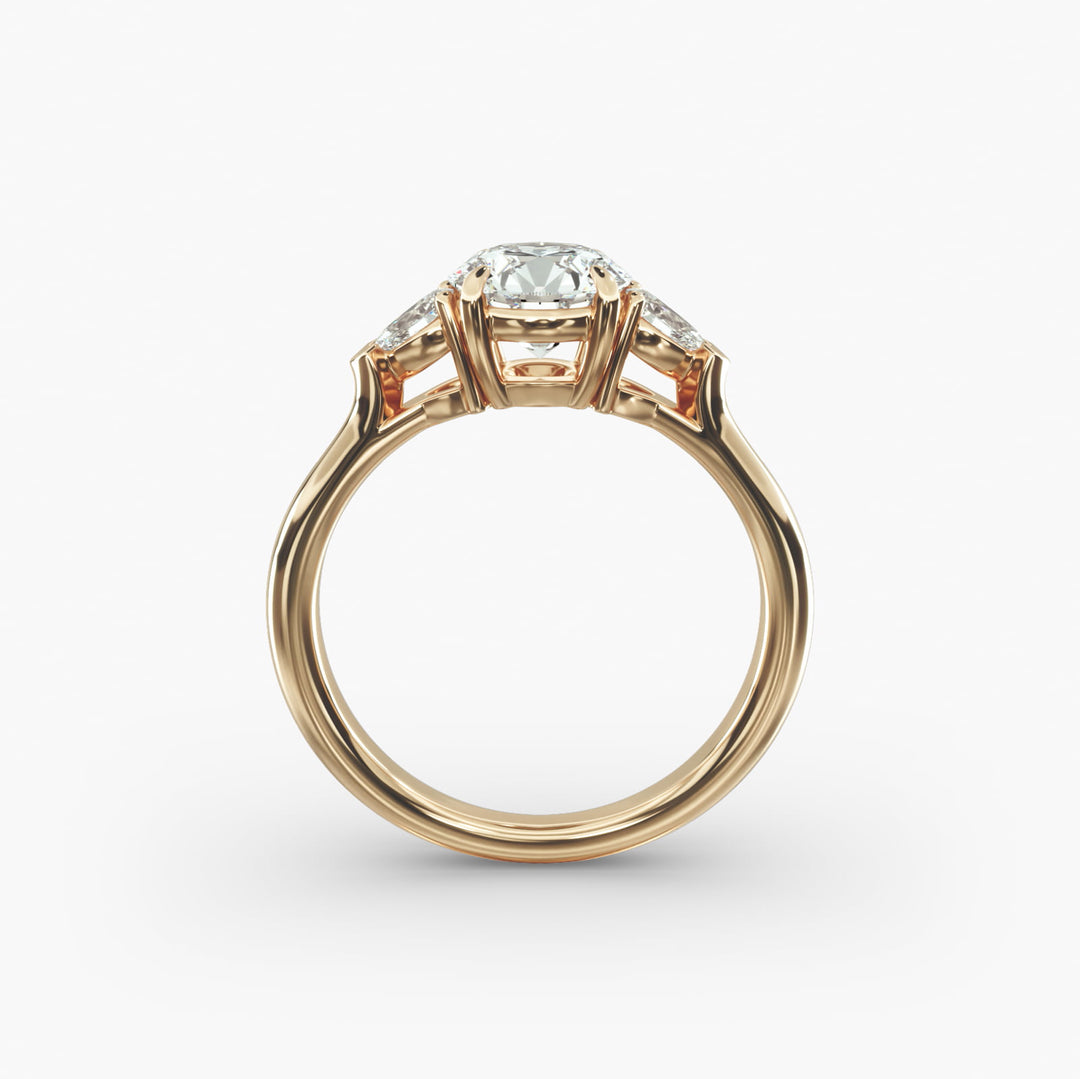 10K Gold Three Stone Round With Pear Shaped Diamond Engagement Ring