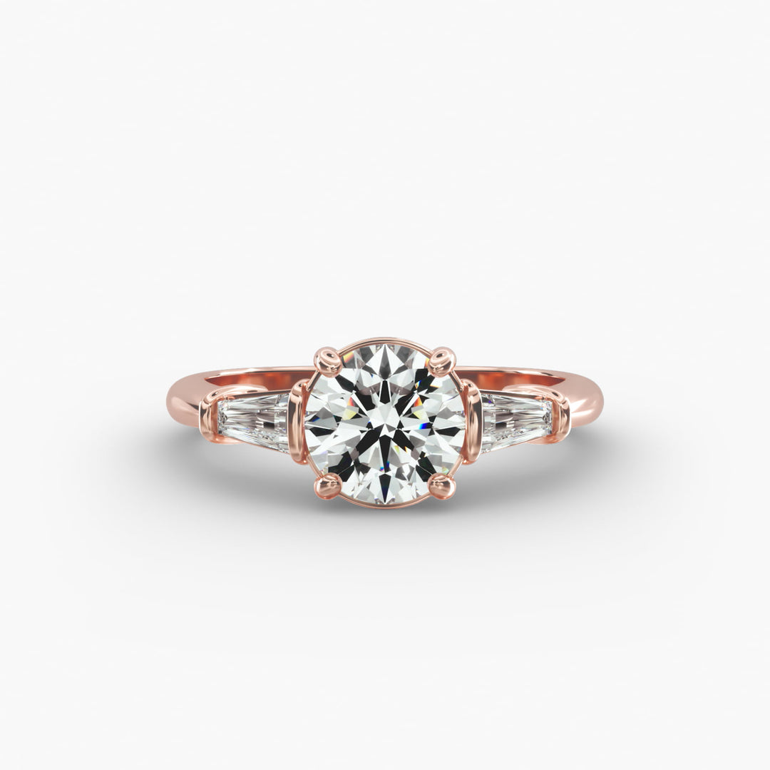 10K Gold Round With Tapered Baguette Diamond Engagement Ring